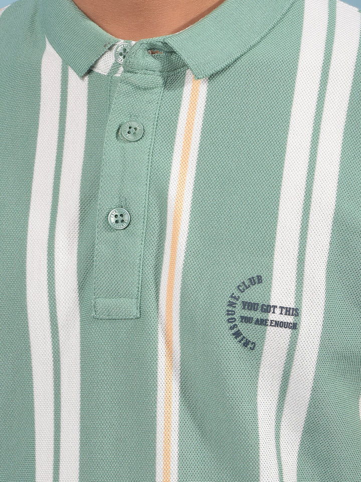 Green Vertical Stripes Polo-Neck T-Shirt-Boys T-Shirts-Crimsoune Club