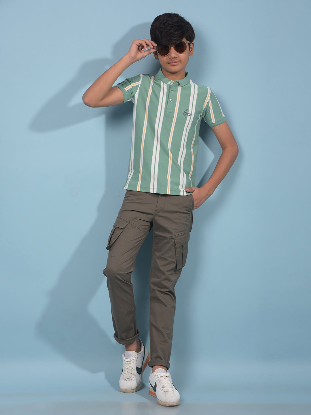 Green Vertical Stripes Polo-Neck T-Shirt-Boys T-Shirts-Crimsoune Club