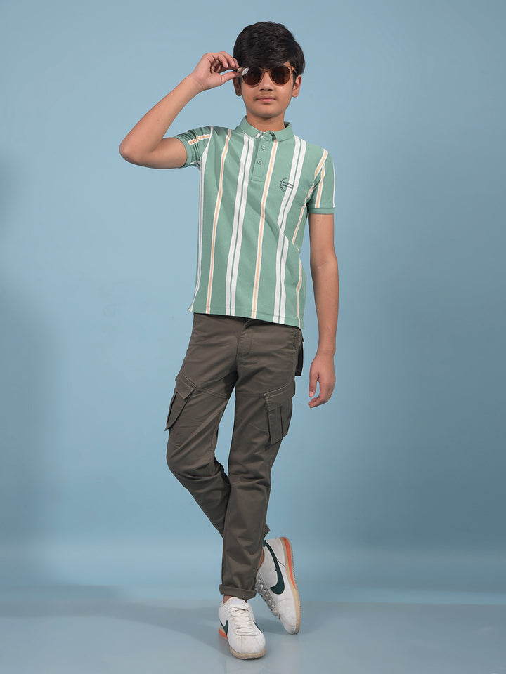 Green Vertical Stripes Polo-Neck T-Shirt-Boys T-Shirts-Crimsoune Club