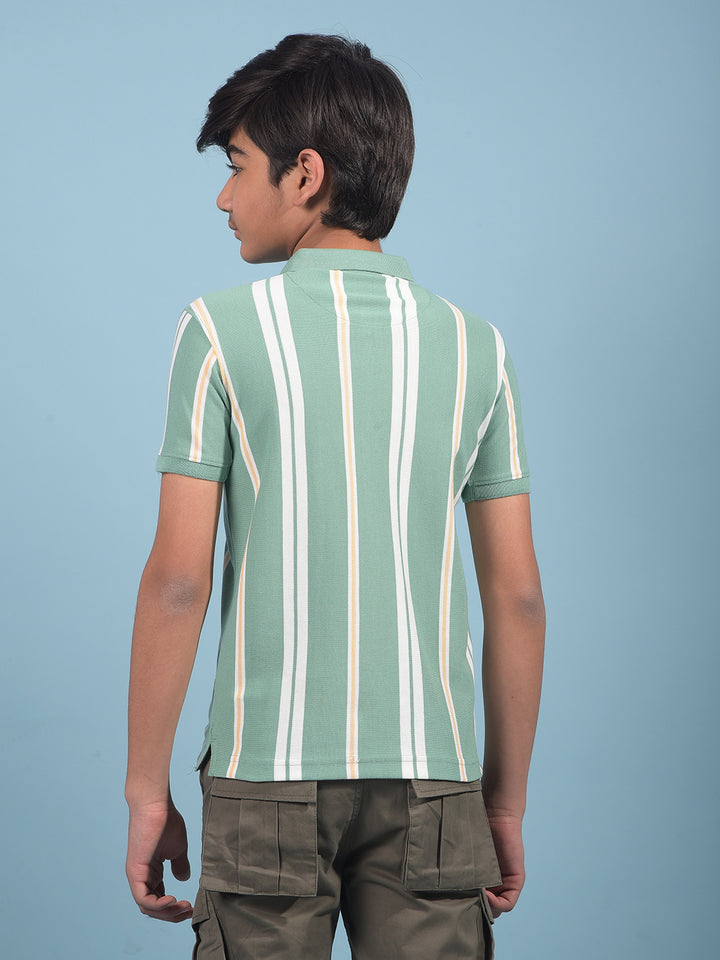 Green Vertical Stripes Polo-Neck T-Shirt-Boys T-Shirts-Crimsoune Club