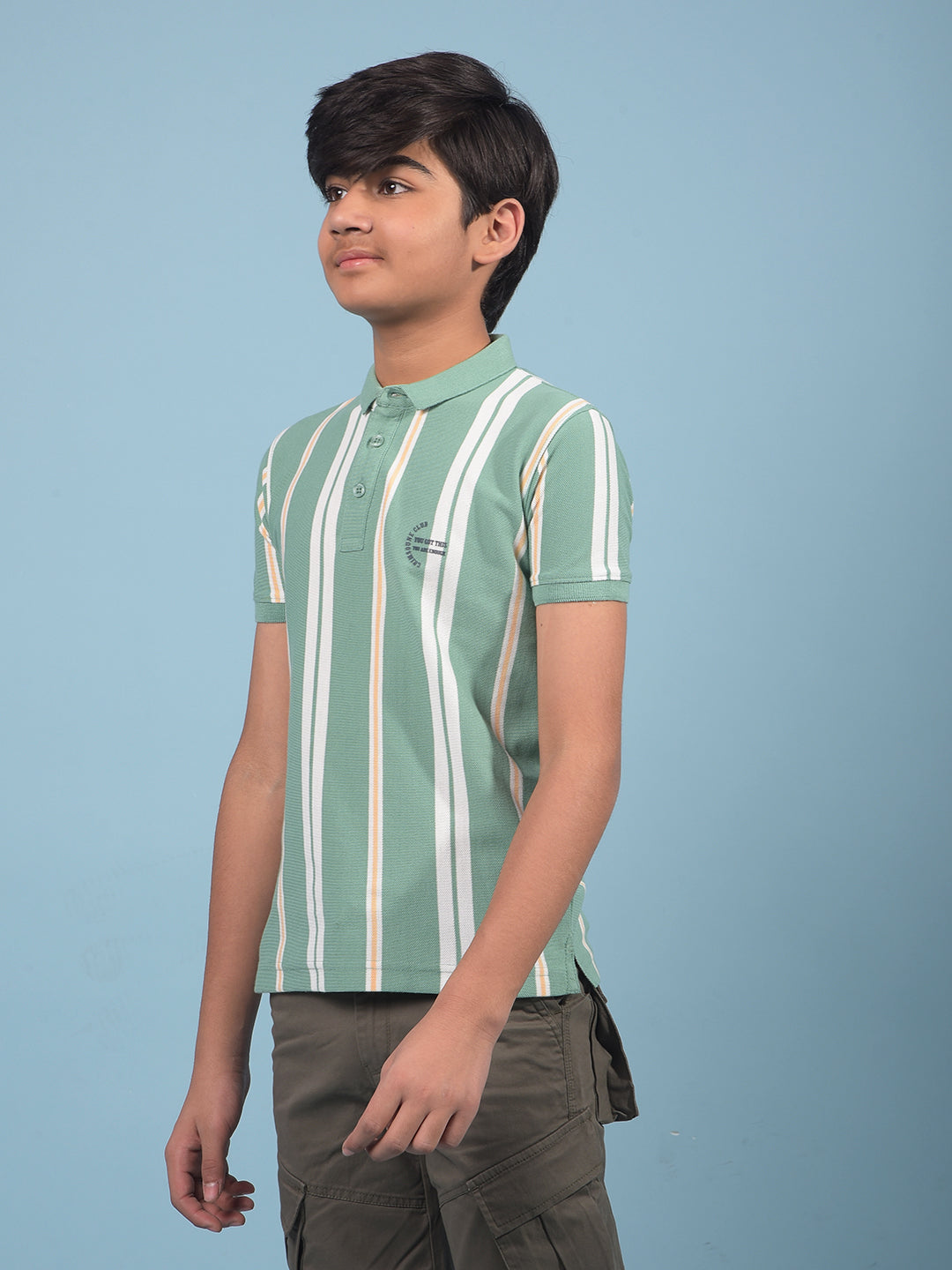 Green Vertical Stripes Polo-Neck T-Shirt-Boys T-Shirts-Crimsoune Club