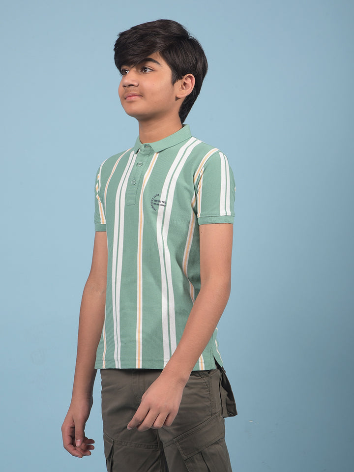 Green Vertical Stripes Polo-Neck T-Shirt-Boys T-Shirts-Crimsoune Club