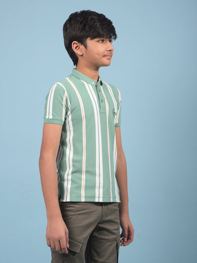 Green Vertical Stripes Polo-Neck T-Shirt-Boys T-Shirts-Crimsoune Club