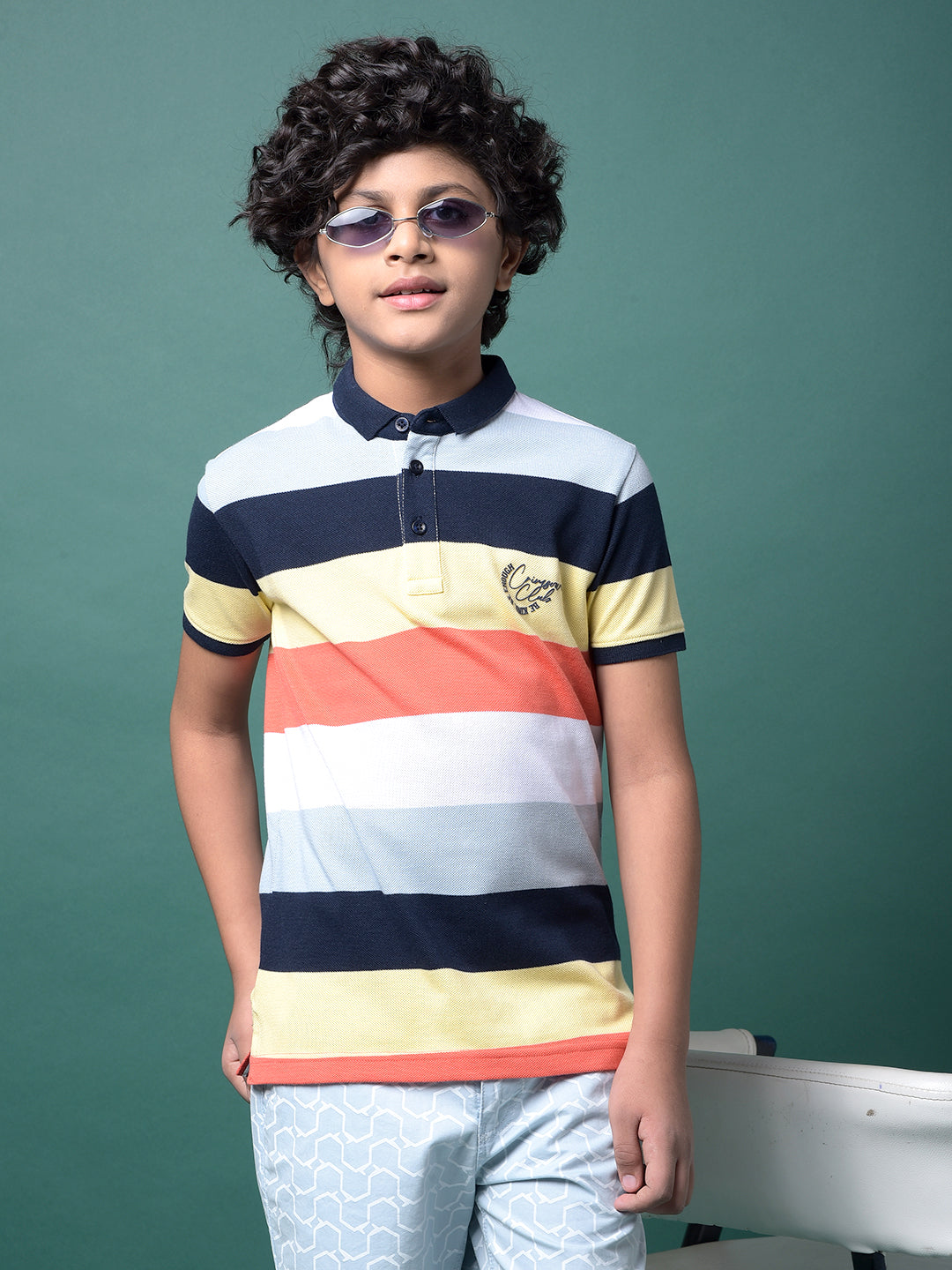Multi-Color Horizontal Stripes Polo Neck T-Shirt-Boys T-Shirts-Crimsoune Club