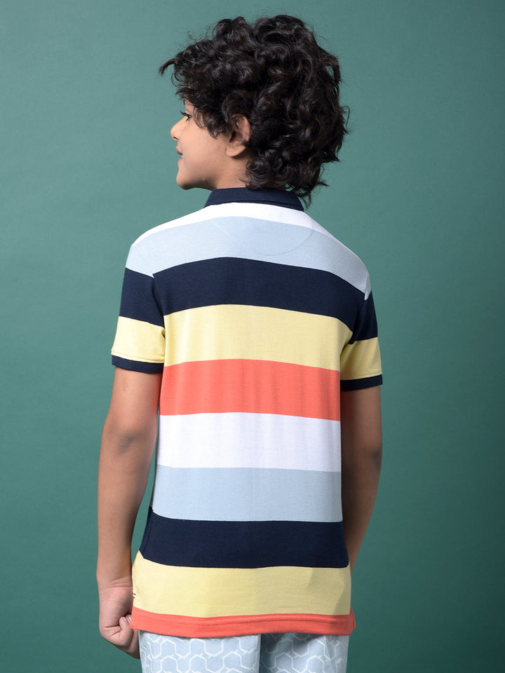 Multi-Color Horizontal Stripes Polo Neck T-Shirt-Boys T-Shirts-Crimsoune Club