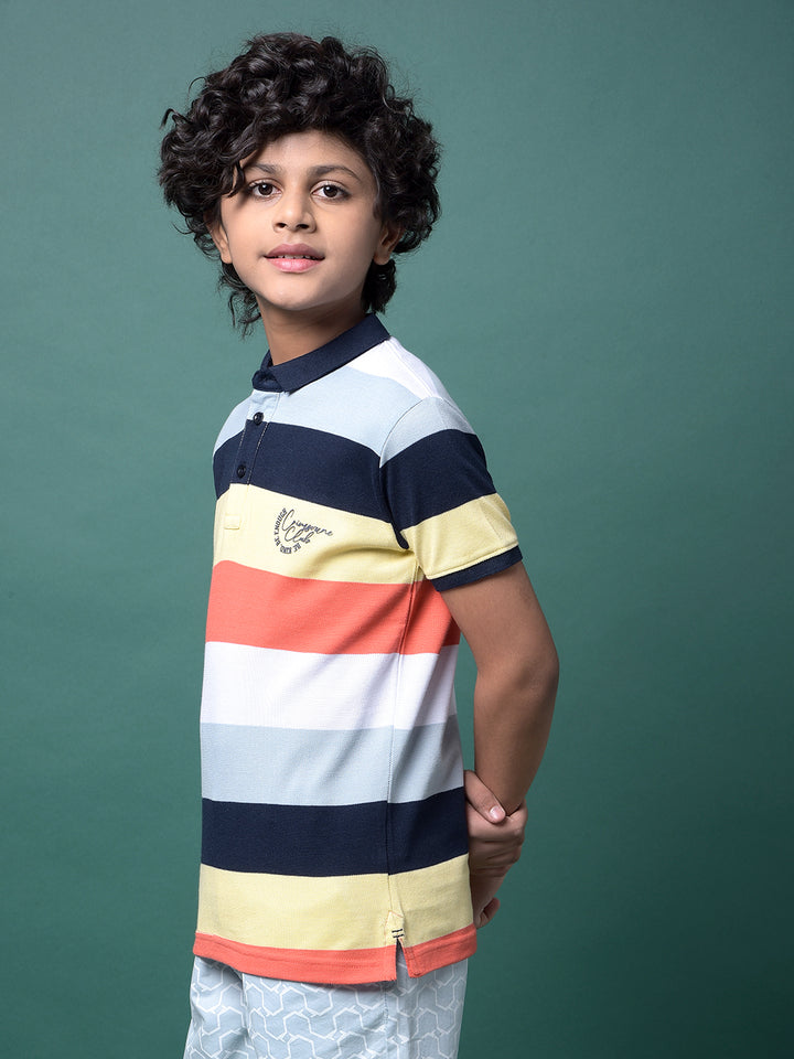 Multi-Color Horizontal Stripes Polo Neck T-Shirt-Boys T-Shirts-Crimsoune Club
