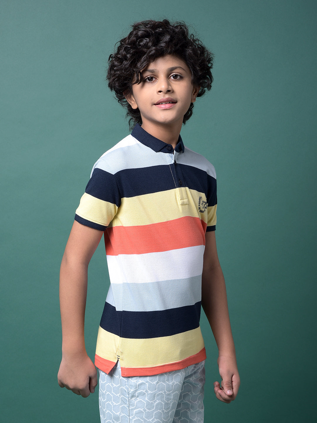 Multi-Color Horizontal Stripes Polo Neck T-Shirt-Boys T-Shirts-Crimsoune Club