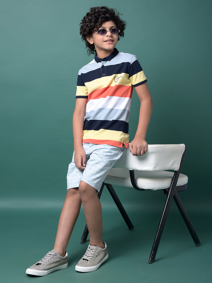 Multi-Color Horizontal Stripes Polo Neck T-Shirt-Boys T-Shirts-Crimsoune Club