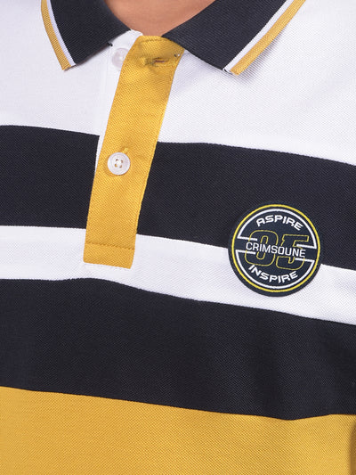 Mustard Color-Blocked Polo-Neck T-Shirt-Boys T-Shirts-Crimsoune Club