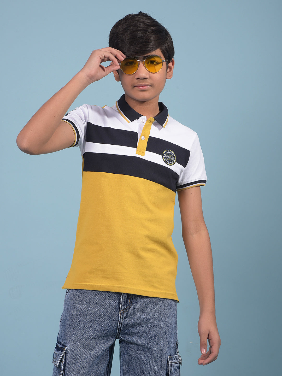 Mustard Color-Blocked Polo-Neck T-Shirt-Boys T-Shirts-Crimsoune Club