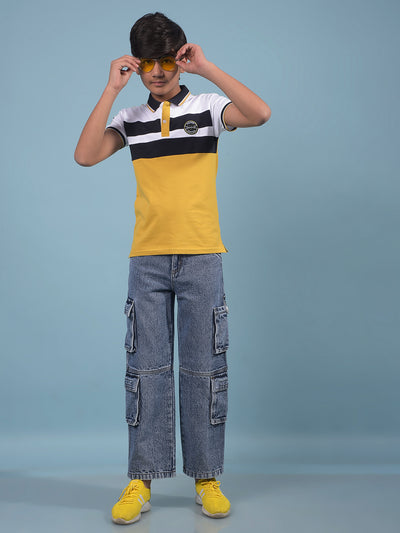 Mustard Color-Blocked Polo-Neck T-Shirt-Boys T-Shirts-Crimsoune Club