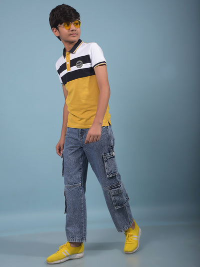 Mustard Color-Blocked Polo-Neck T-Shirt-Boys T-Shirts-Crimsoune Club