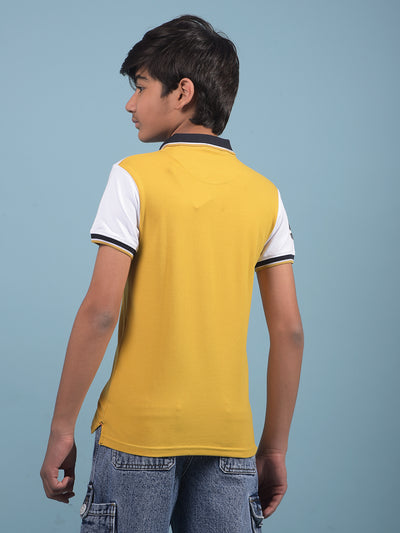 Mustard Color-Blocked Polo-Neck T-Shirt-Boys T-Shirts-Crimsoune Club