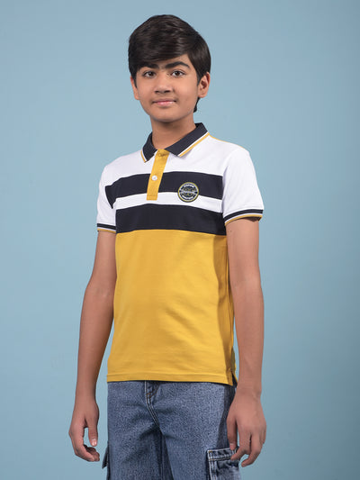 Mustard Color-Blocked Polo-Neck T-Shirt-Boys T-Shirts-Crimsoune Club
