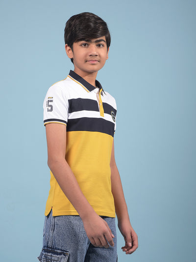 Mustard Color-Blocked Polo-Neck T-Shirt-Boys T-Shirts-Crimsoune Club