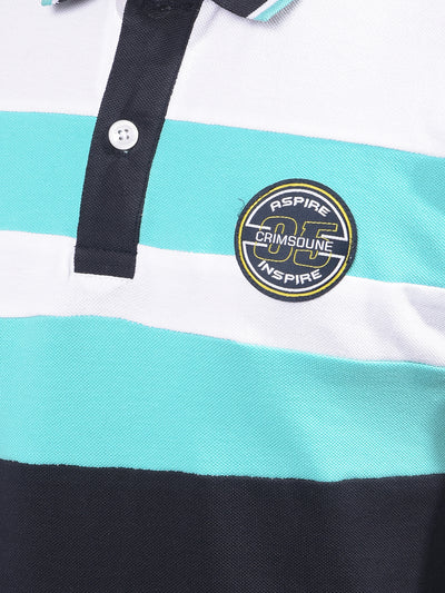 Navy Blue Color-Blocked Polo-Neck T-Shirt-Boys T-Shirts-Crimsoune Club