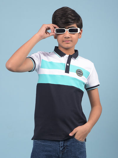 Navy Blue Color-Blocked Polo-Neck T-Shirt-Boys T-Shirts-Crimsoune Club