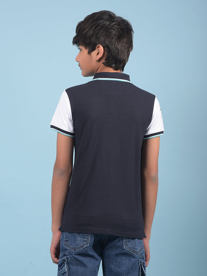 Navy Blue Color-Blocked Polo-Neck T-Shirt-Boys T-Shirts-Crimsoune Club