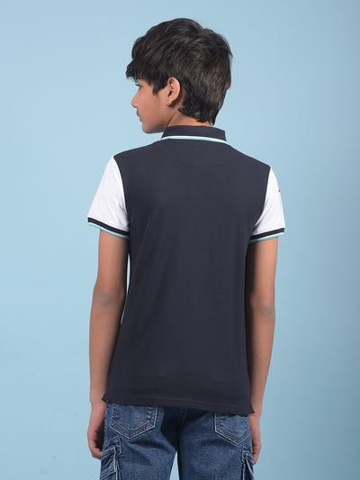 Navy Blue Color-Blocked Polo-Neck T-Shirt-Boys T-Shirts-Crimsoune Club
