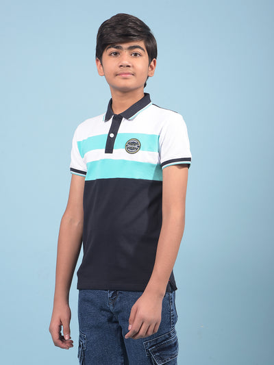 Navy Blue Color-Blocked Polo-Neck T-Shirt-Boys T-Shirts-Crimsoune Club