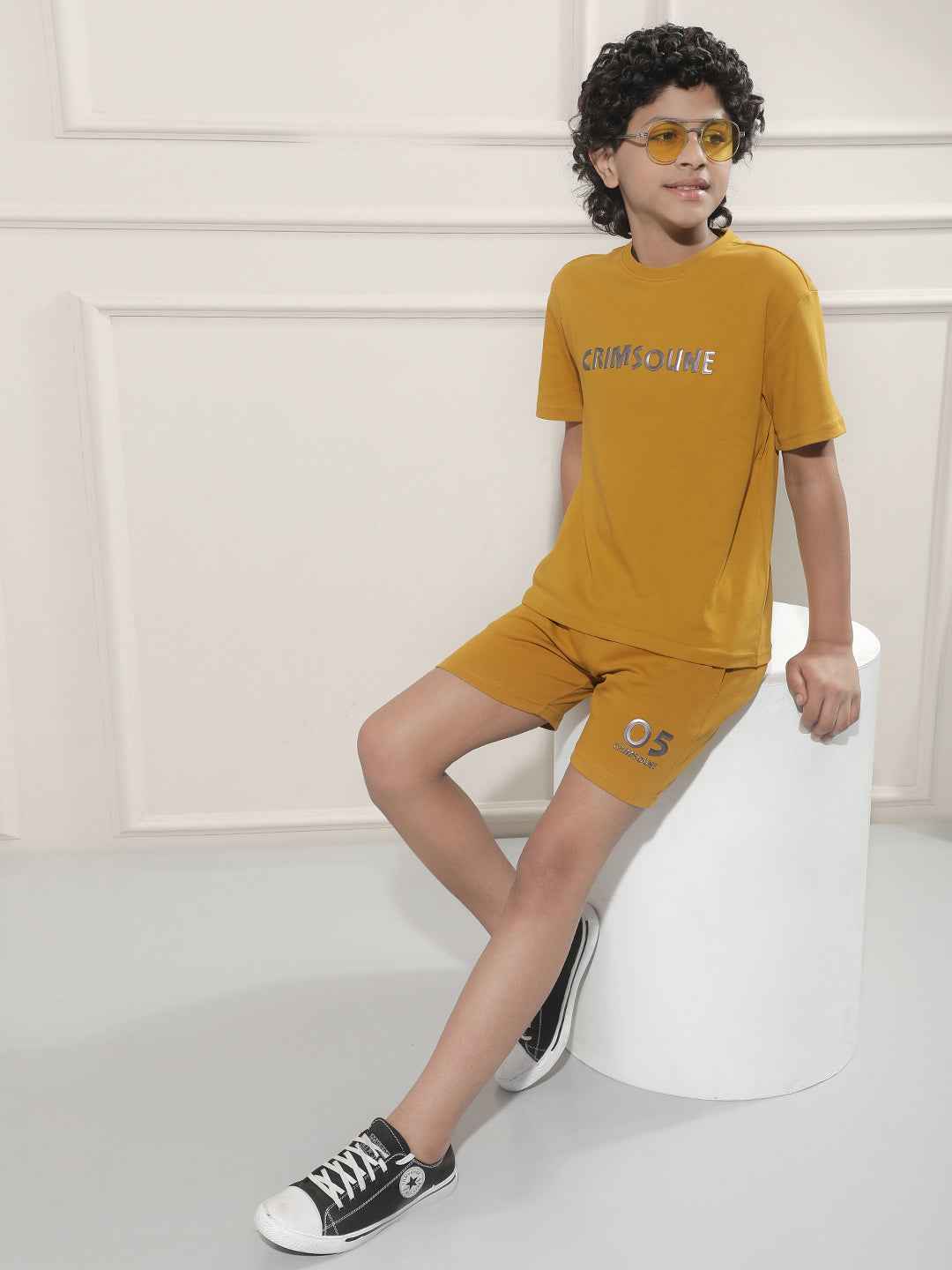 Mustard Typographic Print Shorts