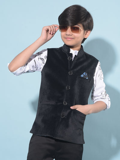 Black Regular Length Waist-Coat-Boys Waistcoats-Crimsoune Club