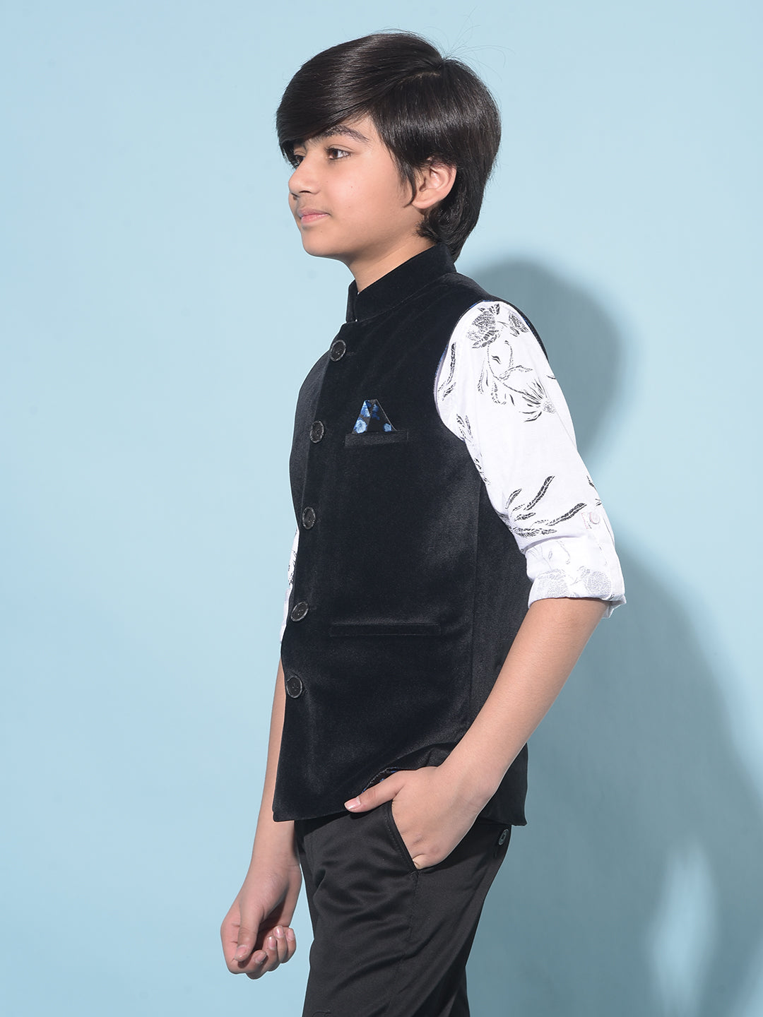 Black Regular Length Waist-Coat-Boys Waistcoats-Crimsoune Club