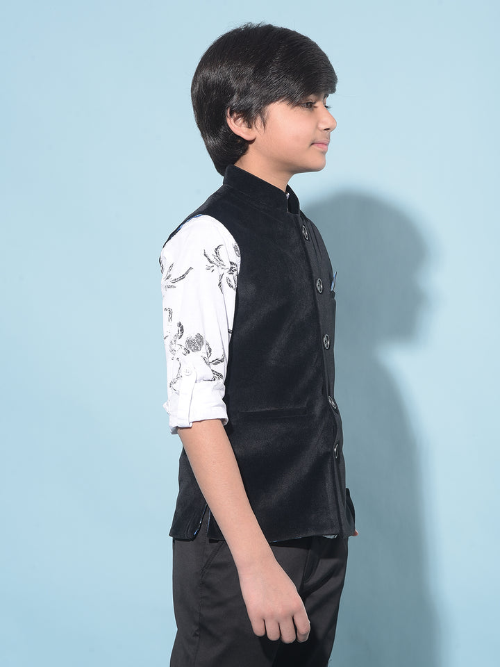 Black Regular Length Waist-Coat-Boys Waistcoats-Crimsoune Club