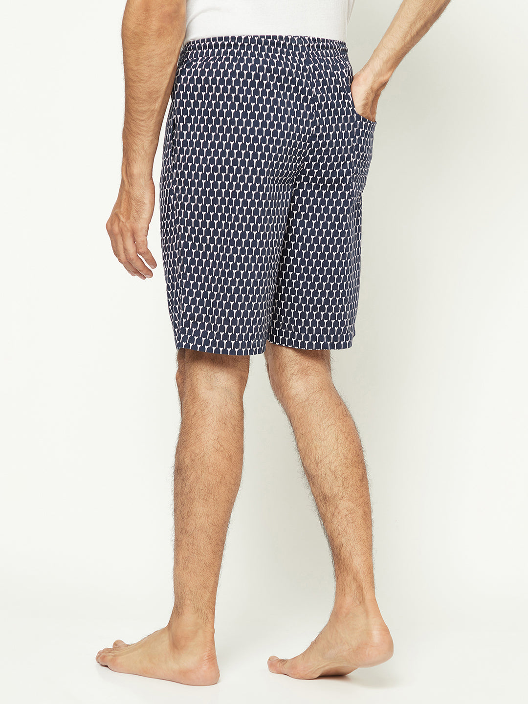 Navy Geo Print Drawstring Shorts-Men Shorts-Crimsoune Club