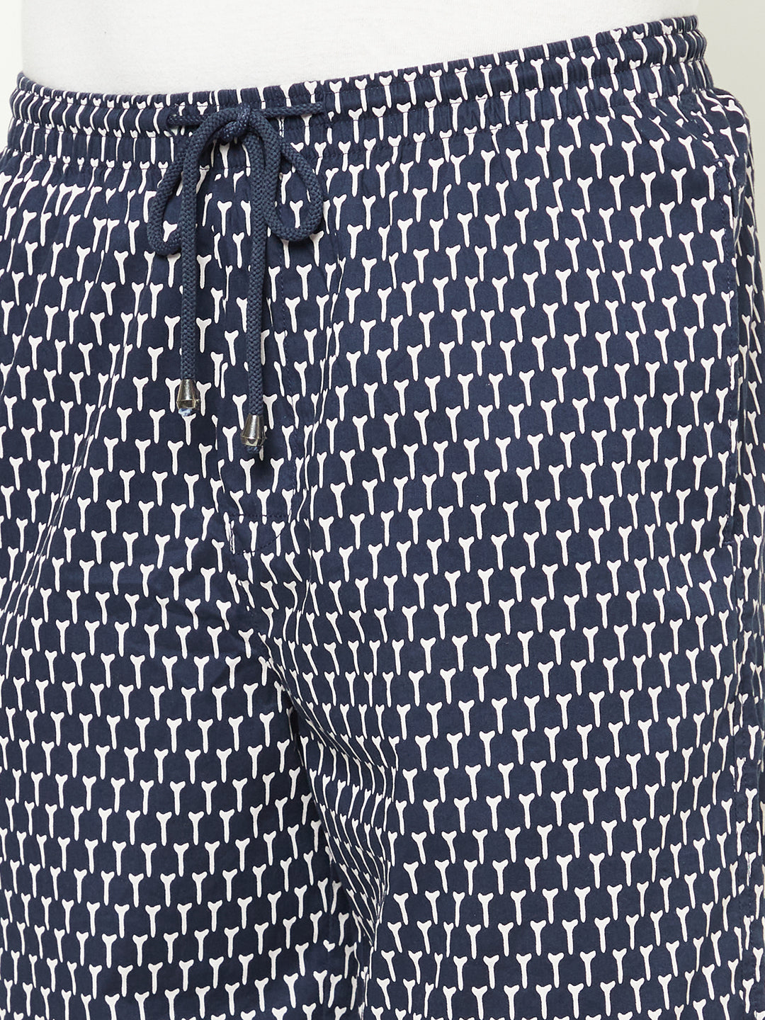 Navy Geo Print Drawstring Shorts-Men Shorts-Crimsoune Club