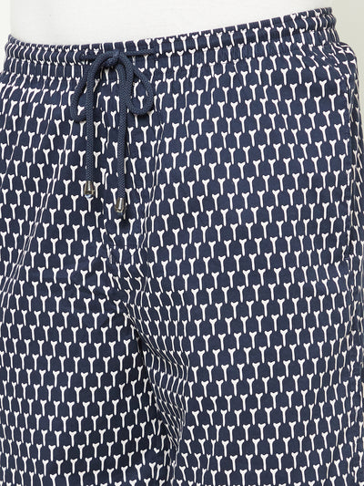 Navy Geo Print Drawstring Shorts-Men Shorts-Crimsoune Club