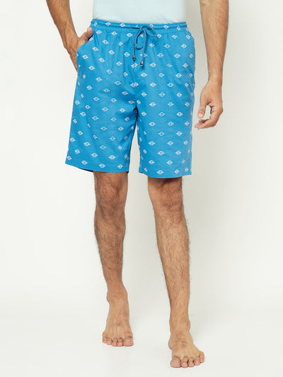 Fresh Blue Patterned Shorts-Men Shorts-Crimsoune Club