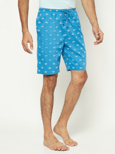 Fresh Blue Patterned Shorts-Men Shorts-Crimsoune Club