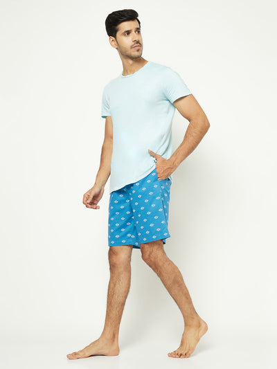 Fresh Blue Patterned Shorts-Men Shorts-Crimsoune Club