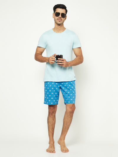 Fresh Blue Patterned Shorts-Men Shorts-Crimsoune Club