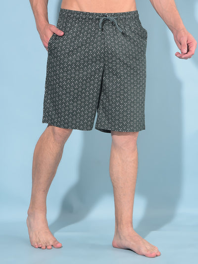 Olive Printed 100% Cotton Lounge Shorts-Men Lounge Shorts-Crimsoune Club