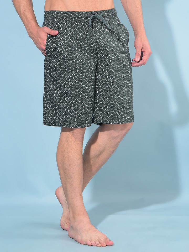 Olive Printed 100% Cotton Lounge Shorts-Men Lounge Shorts-Crimsoune Club