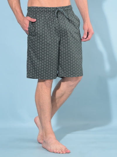 Olive Printed 100% Cotton Lounge Shorts-Men Lounge Shorts-Crimsoune Club