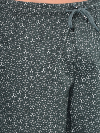 Olive Printed 100% Cotton Lounge Shorts-Men Lounge Shorts-Crimsoune Club