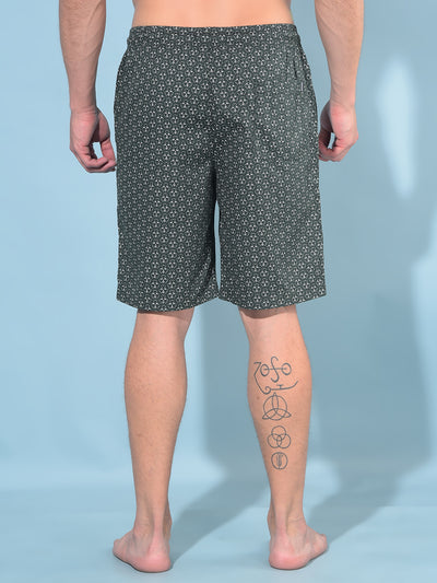Olive Printed 100% Cotton Lounge Shorts-Men Lounge Shorts-Crimsoune Club