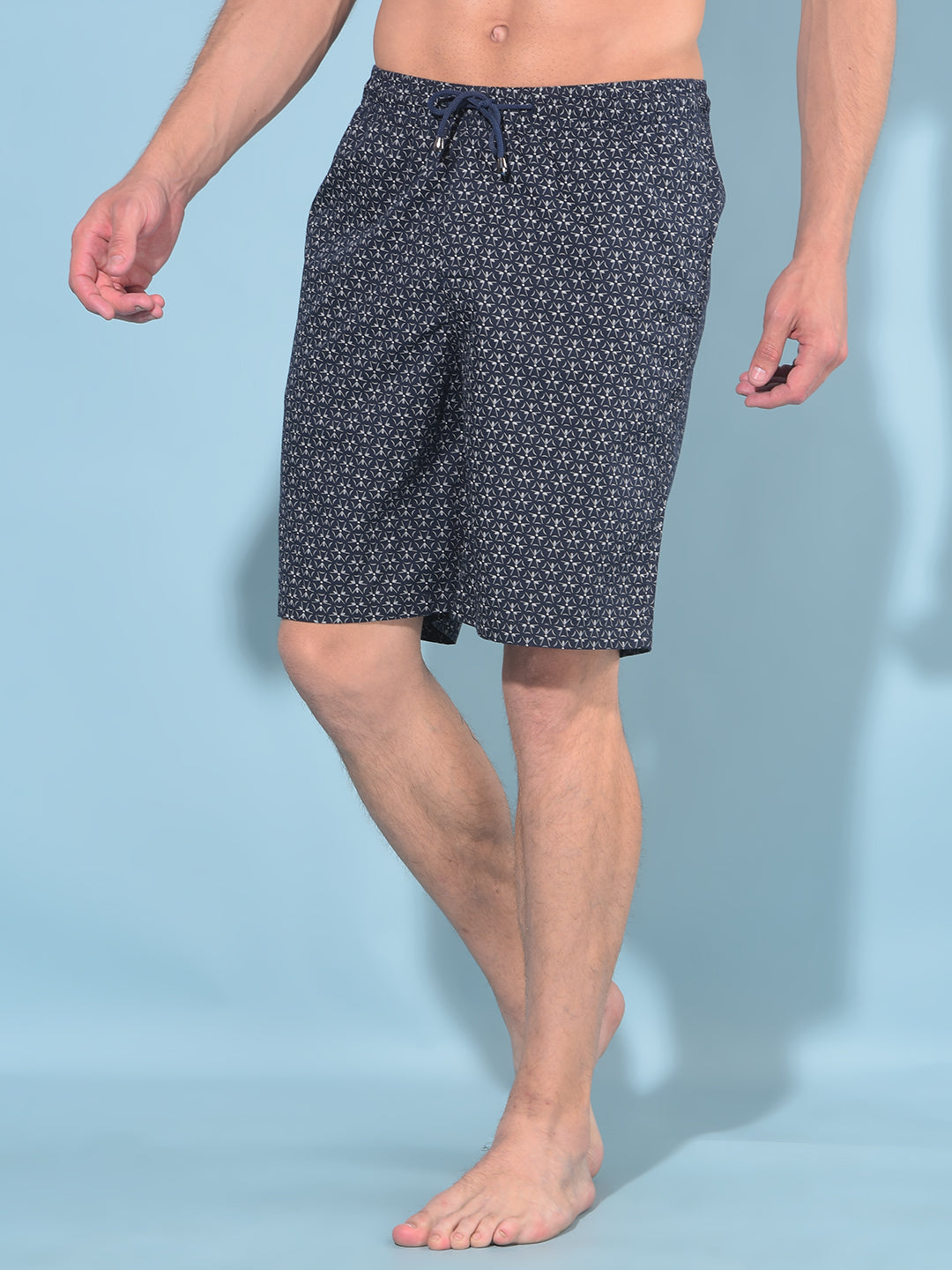 Navy Blue Printed 100% Cotton Lounge Shorts-Men Lounge Shorts-Crimsoune Club