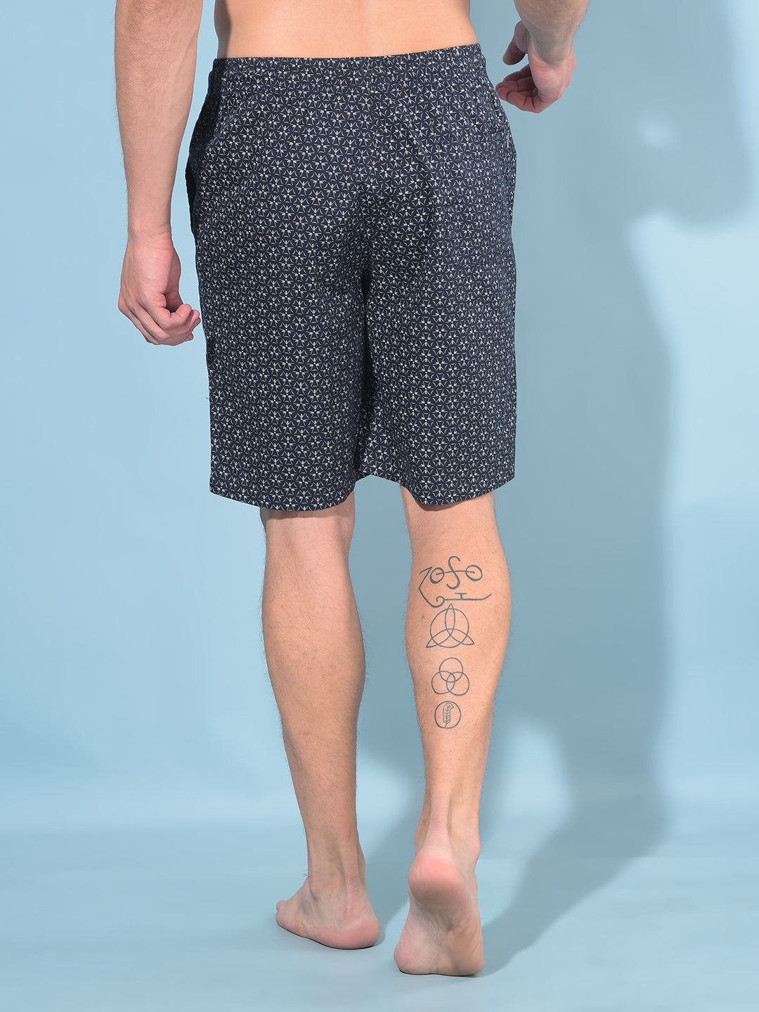 Navy Blue Printed 100% Cotton Lounge Shorts-Men Lounge Shorts-Crimsoune Club