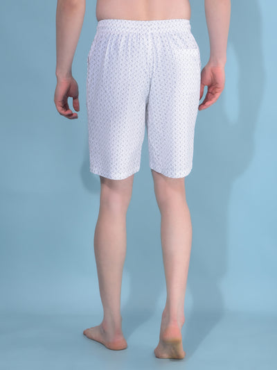 White Printed 100% Cotton Shorts-Men Lounge Shorts-Crimsoune Club
