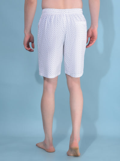 White Printed 100% Cotton Shorts-Men Lounge Shorts-Crimsoune Club