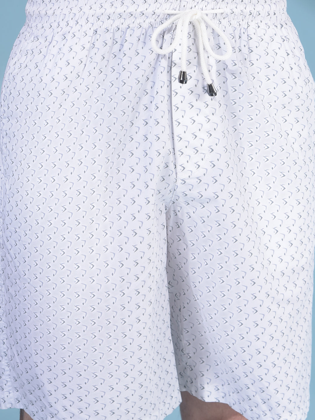 White Printed 100% Cotton Shorts-Men Lounge Shorts-Crimsoune Club