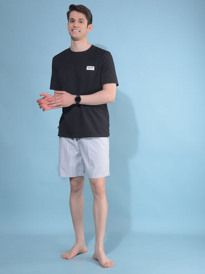 Grey Printed 100% Cotton Shorts-Men Lounge Shorts-Crimsoune Club