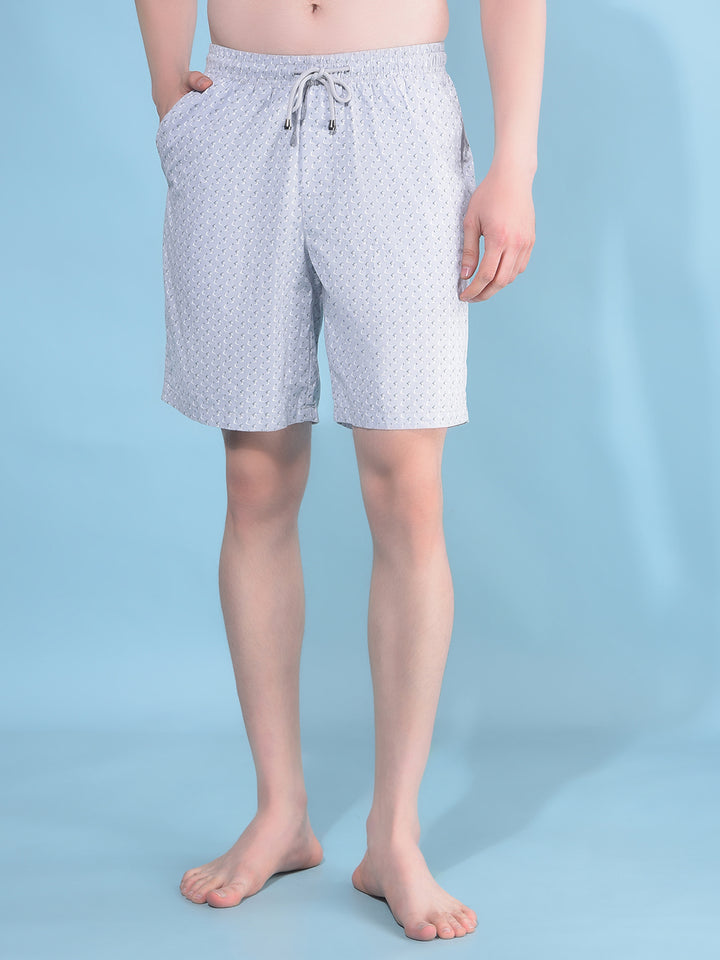 Grey Printed 100% Cotton Shorts-Men Lounge Shorts-Crimsoune Club