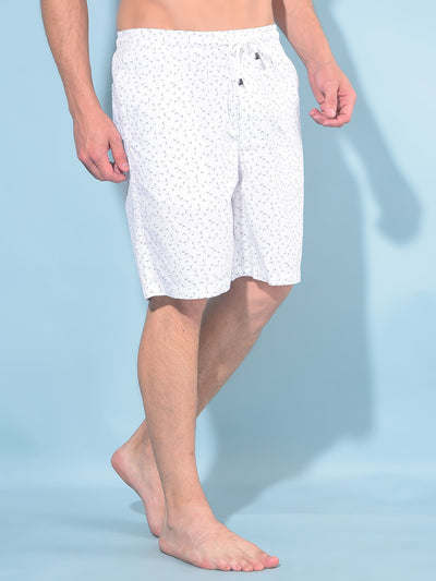 White Printed 100% Cotton Lounge Shorts-Men Lounge Shorts-Crimsoune Club