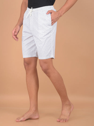 White Printed 100% Cotton Lounge Shorts-Men Lounge Shorts-Crimsoune Club
