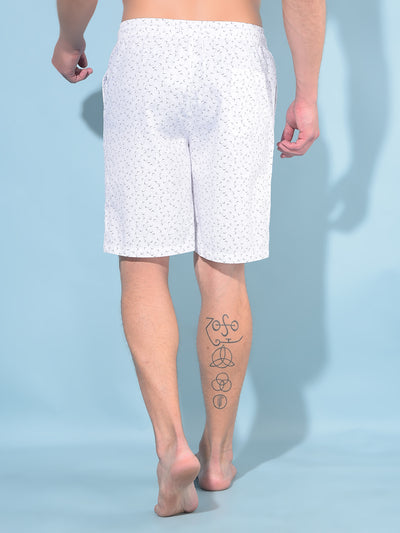 White Printed 100% Cotton Lounge Shorts-Men Lounge Shorts-Crimsoune Club